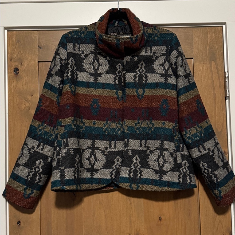 Billabong Southwestern Wool Serape Inspired Jacket Womens M cropped boxy Tribal